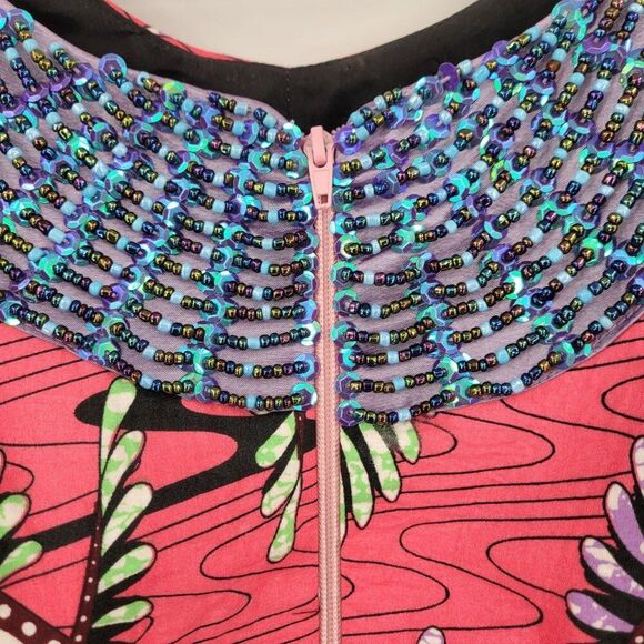 Handmade African Print Bell Sleeve Top Blazer Sz M Beaded Colorful Flattering - Picture 2 of 10